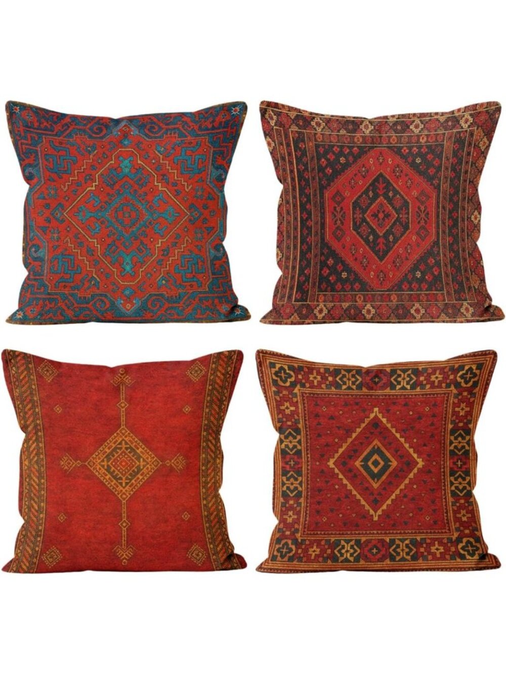 Geometric Red Kilim Pillow Covers Set of 4 | 18x18 Decorative Cushion Cases for